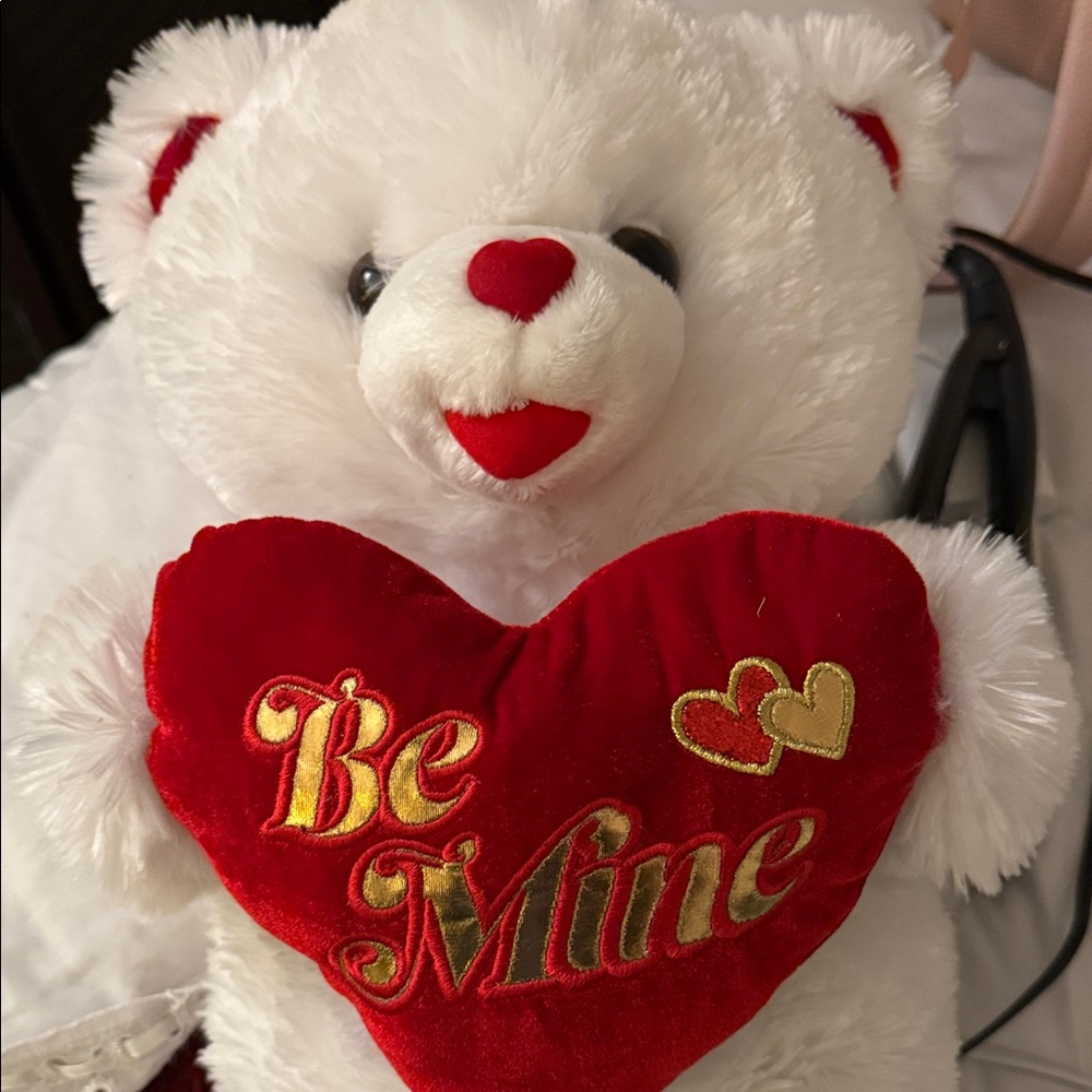 White and Red Plush Bear with Heart Valentine’s Day